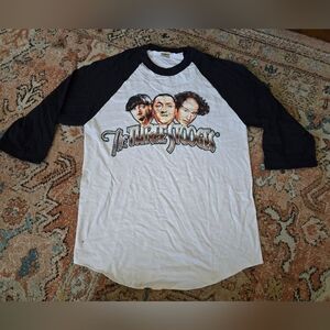 vintage-style Three Stooges Baseball tee featuring the iconic trio in a graphic